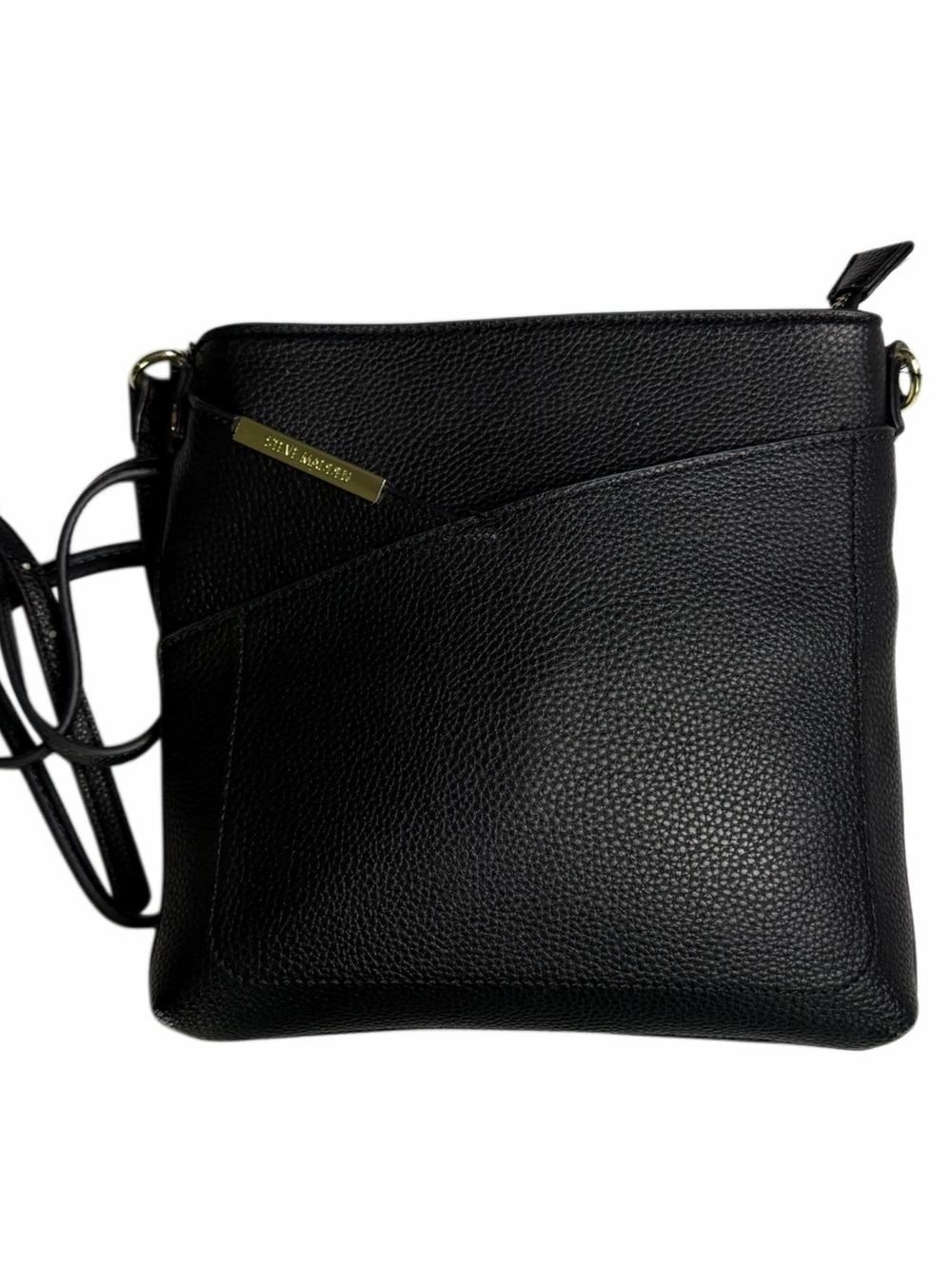 Steve Madden Black Pebbled Faux Leather Crossbody Bag Adjustable Strap
